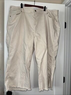 Lane Bryant Cream Raw Hem Wide-Leg ankle jeans cotton blend Sz 28